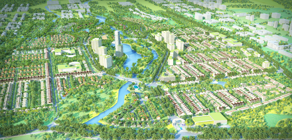 phối cảnh tổng thể một khu đô thị nhìn từ trên cao