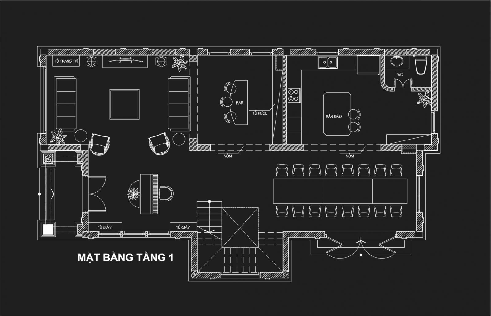 Mặt bằng bố tr&iacute; nội thất tầng 1 biệt thự