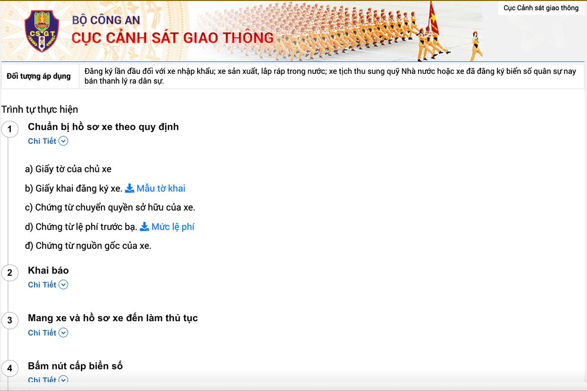 Cổng th&ocirc;ng tin điện tử csgt.vn sẽ được hướng dẫn đầy đủ chi tiết qu&aacute; tr&igrave;nh c&aacute;c bước thực hiện đăng k&yacute; xe.