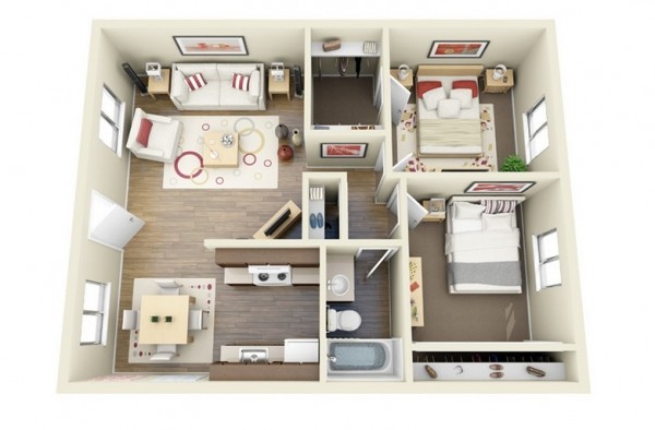 Có nhiều ánh sáng tự nhiên trong khu vực sinh hoạt và ăn uống, nhà bếp nhỏ nhưng được bài trí đẹp mắt với nội thất gỗ hiện đại mang lại cảm giác sang trọng cho căn hộ.