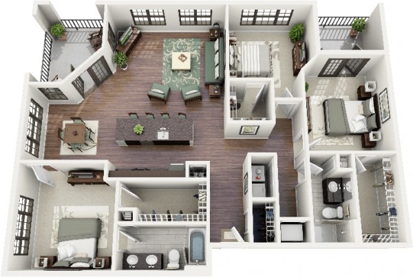 Mẫu thiết kế nội thất căn hộ 3 phòng ngủ phong cách bãi biển
