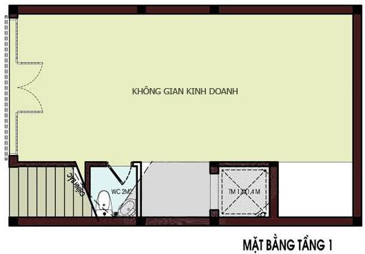 Mặt bằng tầng 1 nhà ống kết hợp kinh doanh.