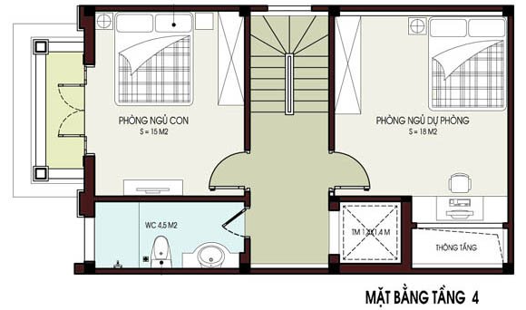 Mặt bằng bố trí nội thất tầng 4 nhà ống