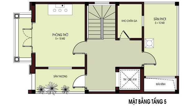Mặt bằng bố trí nội thất tầng 5 nhà ống