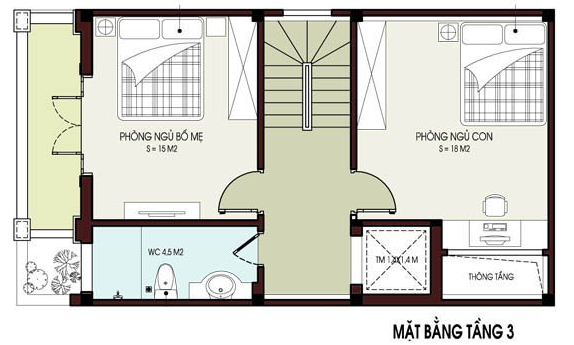 Mặt bằng bố trí nội thất tầng 3 nhà ống