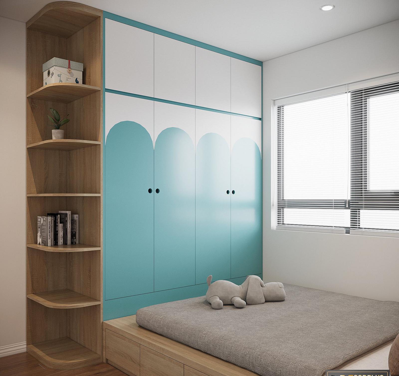 Tủ quần &aacute;o sơn m&agrave;u xanh dương dịu m&aacute;t, kết hợp h&agrave;i h&ograve;a với nội thất gỗ.