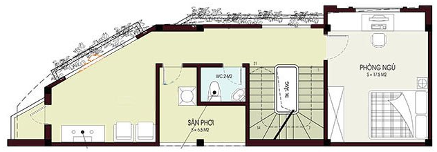 Mặt bằng bố trí nội thất tầng 3 nhà lô góc