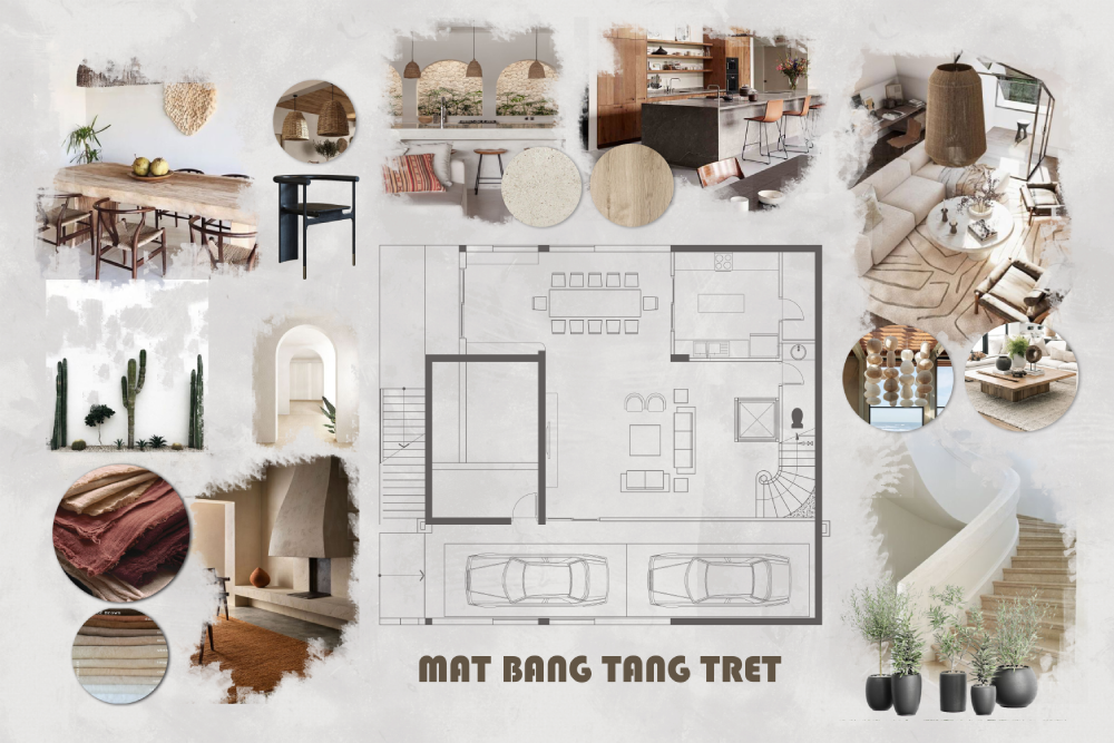 Mặt bằng bố tr&iacute; nội thất tầng 1 biệt thự