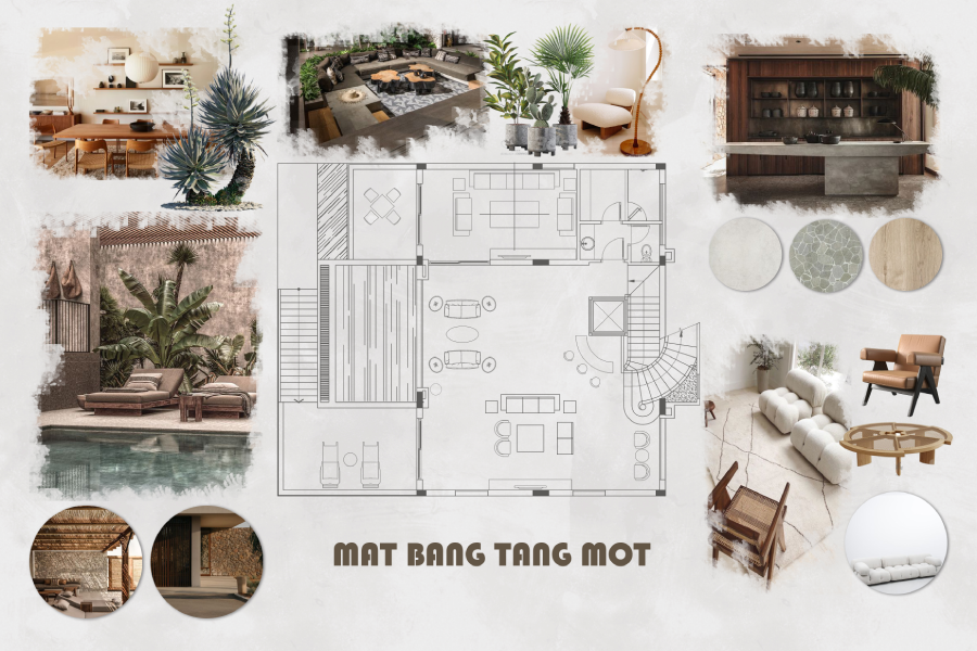 Mặt bằng bố tr&iacute; nội thất tầng 2 biệt thự phong c&aacute;ch Wabi Sabi