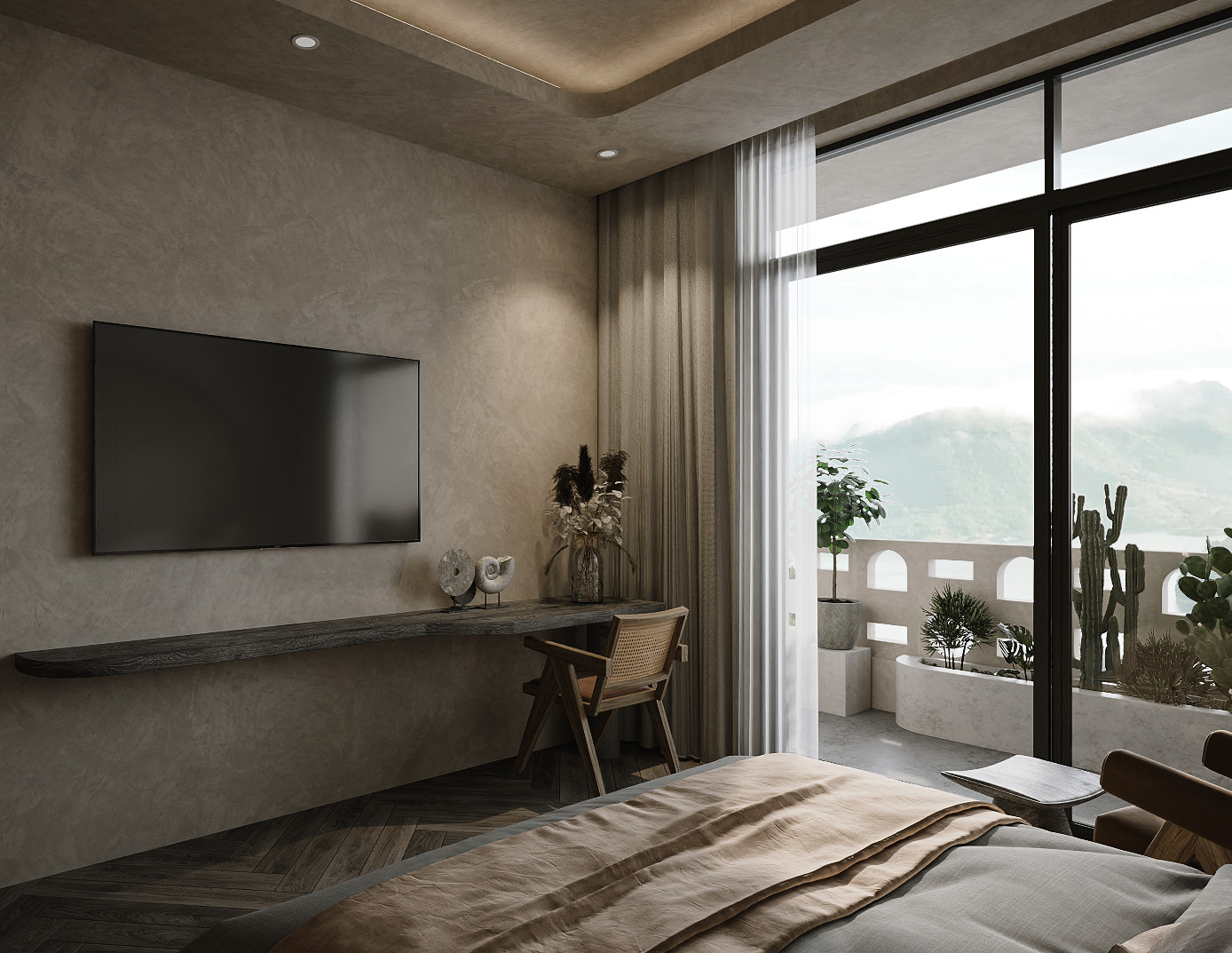 Kệ gắn tường c&oacute; thể được sử dụng như b&agrave;n l&agrave;m việc nhỏ gọn trong ph&ograve;ng ngủ.
