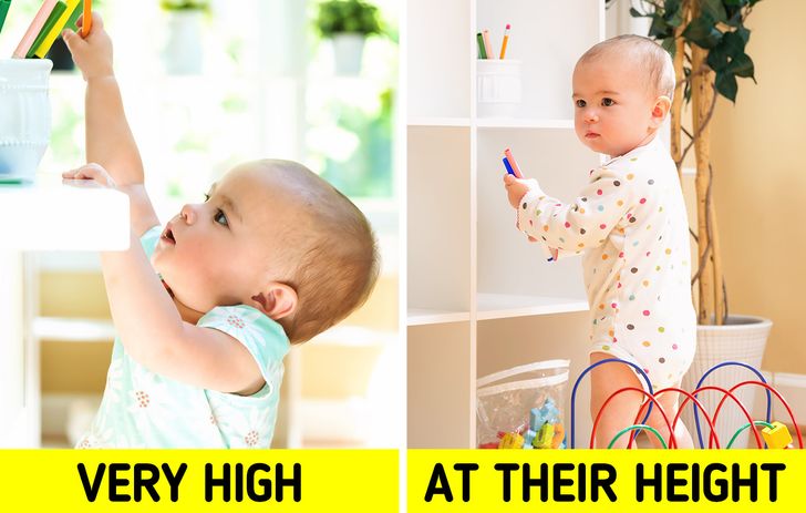 Mẹo thiết kế phòng trẻ. Sách và đồ chơi dù cất gọn trên giá kệ thì cũng cần đảm bảo trong tầm với của trẻ.