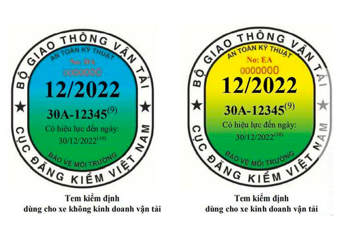 Mẫu tem kiểm định mới được tách riêng cho xe không kinh doanh vận tải và xe có kinh doanh vận tải