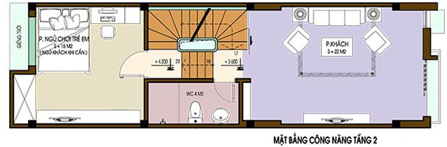 Mặt bằng tầng 2 nhà ống