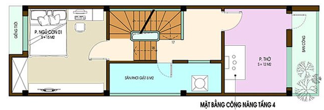 Mặt bằng tầng 4 nhà ống