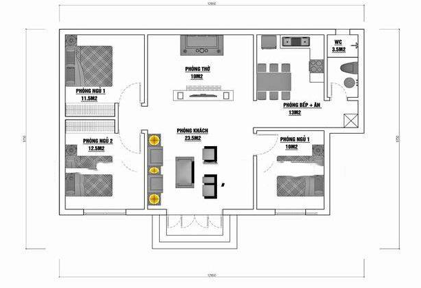 Mặt bằng bố tr&iacute; c&ocirc;ng năng nh&agrave; vườn 1 tầng