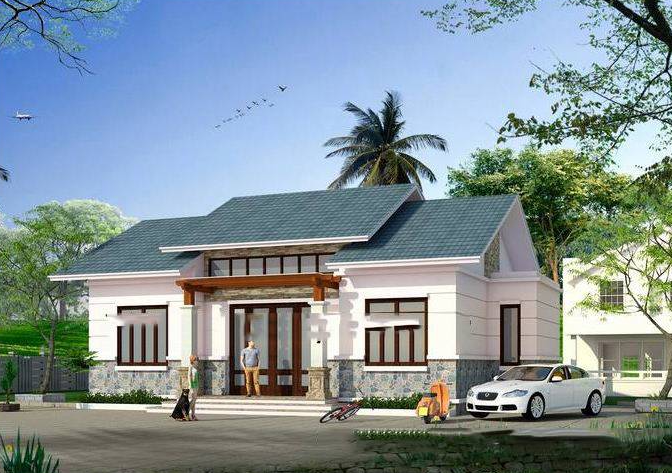 Phối cảnh 3D mẫu nh&agrave; vườn 1 tầng m&aacute;i Th&aacute;i