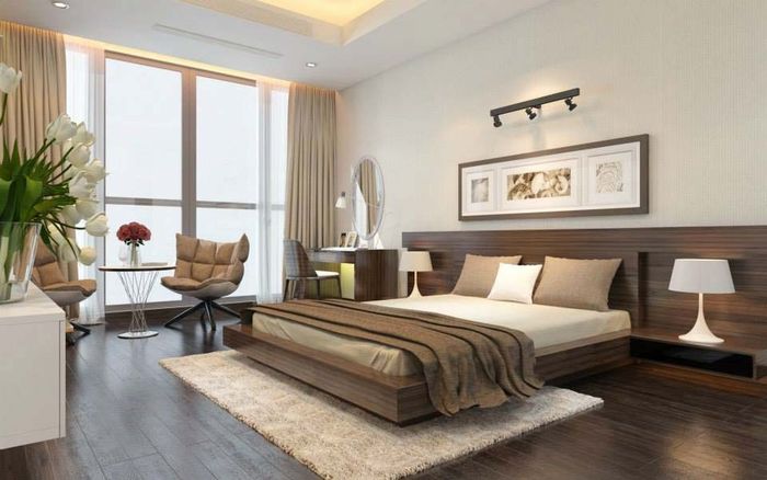 Kh&ocirc;ng gian ri&ecirc;ng tư của vợ chồng gia chủ được thiết kế v&agrave; b&agrave;i tr&iacute; theo phong c&aacute;ch hiện đại, tối giản với nội thất m&agrave;u trung t&iacute;nh trang nh&atilde;.