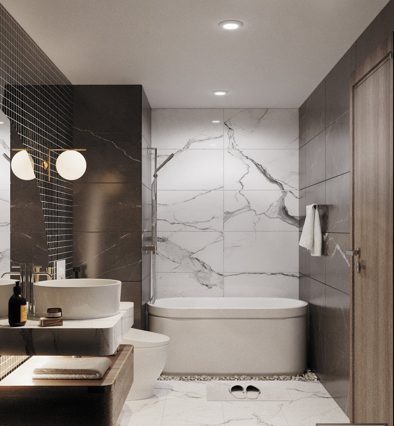 Ph&ograve;ng tắm sang trọng, tiện nghi như spa tại gia.