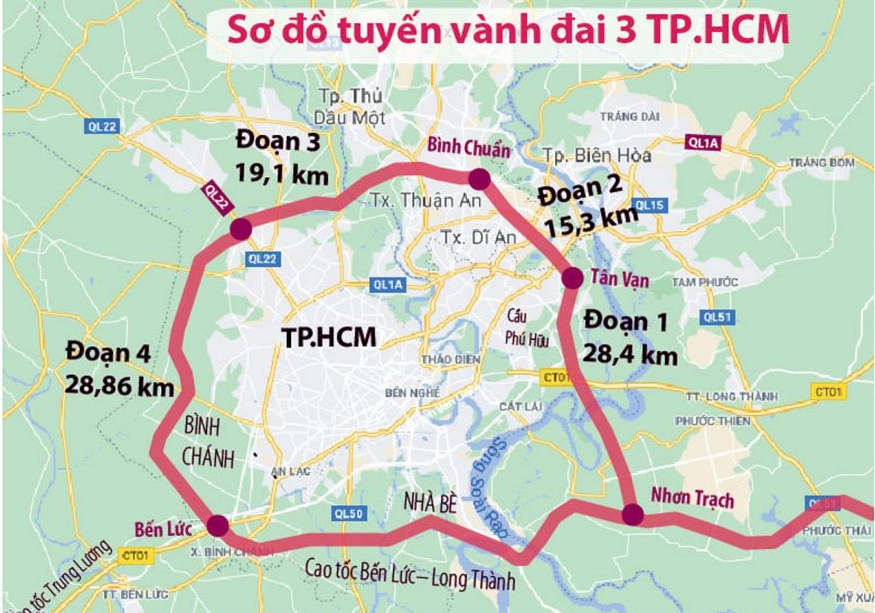 Sơ đồ tuyến đường v&agrave;nh đai 3 TP.HCM