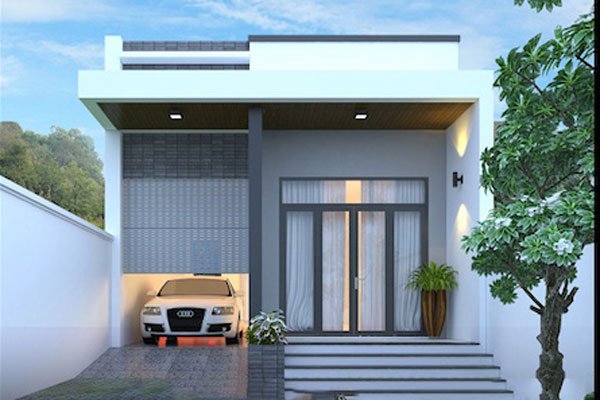 hình ảnh phối cảnh 3D nhà cấp 4 mái bằng có gara ô tô