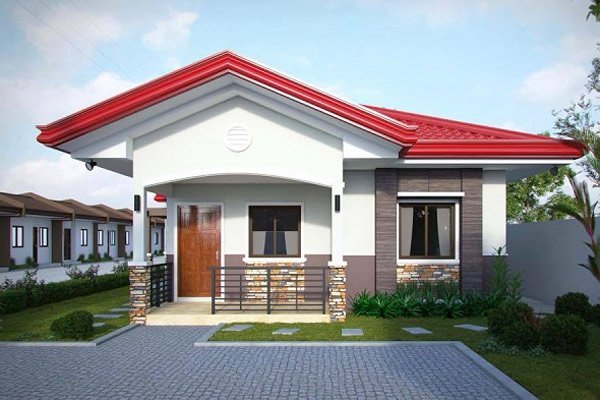 Mẫu nhà cấp 4 đơn giản, nổi bật với mái ngói màu đỏ tươi 