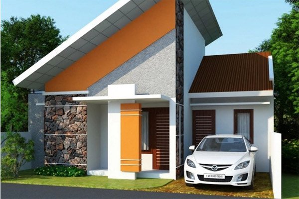 Mẫu nhà cấp 4 mái lệch dành cho những ai thích sự phá cách, độc đáo. Một vài mảng tường màu vàng tạo điểm nhấn sinh động, tràn đầy năng lượng cho mặt tiền nhà.