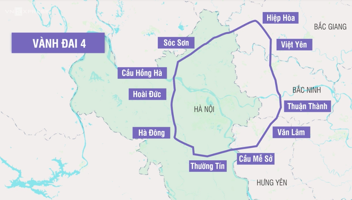 Sơ đồ đường V&agrave;nh đai 4 H&agrave; Nội