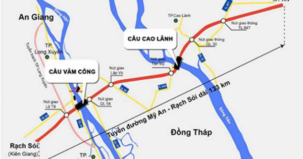 Sơ đồ tuyến cao tốc nối Tiền Giang với Đồng Th&aacute;p