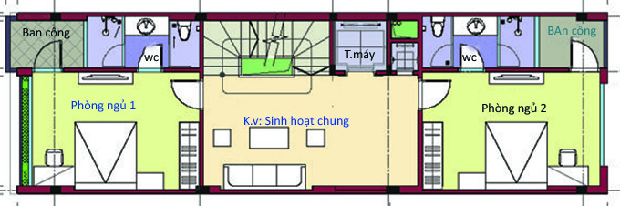 Mặt bằng bố trí nội thất tầng 3 nhà ống