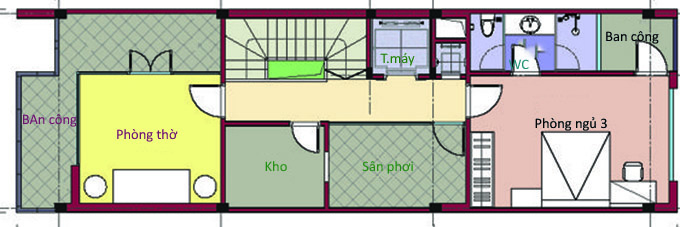Mặt bằng công năng tầng 4 nhà ống