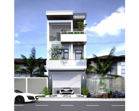 Phối cảnh 3D mẫu nhà ống 3 tầng phong cách hiện đại