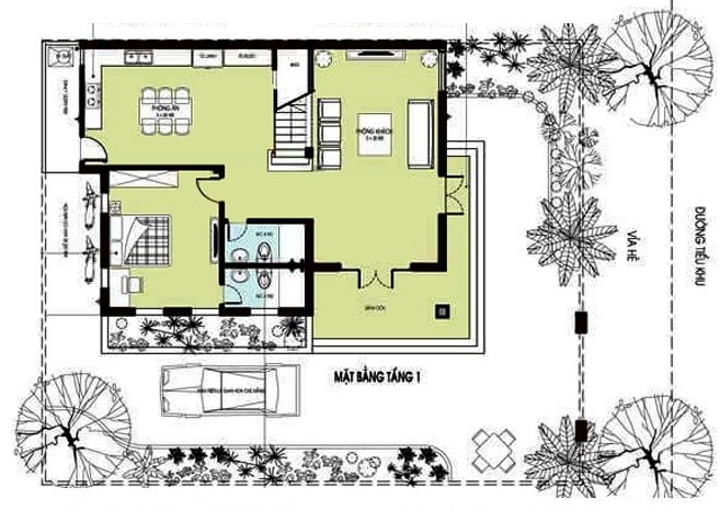 Mặt bằng thiết kế tầng 1 biệt thự