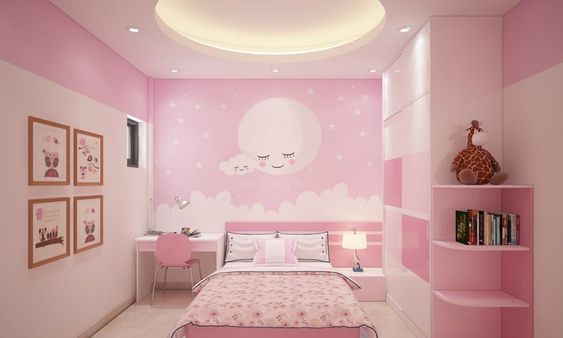 Sự hiện diện của t&ocirc;ng m&agrave;u hồng nhẹ nh&agrave;ng trong ph&ograve;ng ngủ lu&ocirc;n khiến b&eacute; g&aacute;i th&iacute;ch th&uacute;.