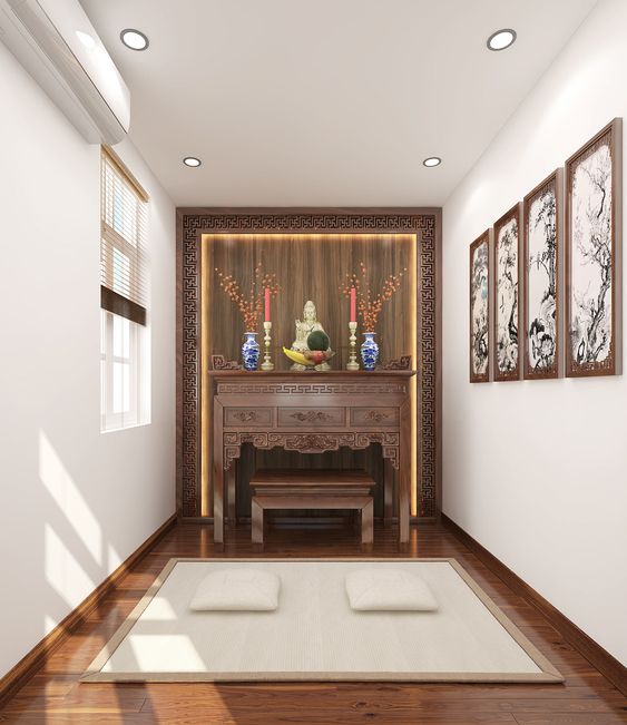 Ph&ograve;ng thờ thiết kế đơn giản, đảm bảo t&iacute;nh t&ocirc;n nghi&ecirc;m cần c&oacute;.