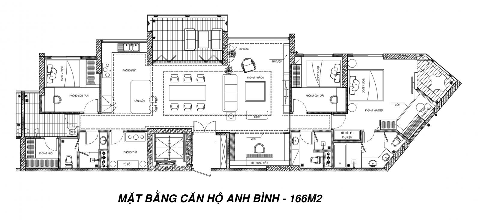 Mặt bằng thiết kế nội thất căn hộ 166m2