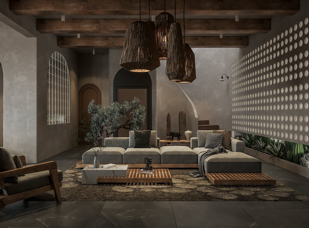 Không gian nội thất được thiết kế theo phong cách Wabi sabi tinh tế, mộc mạc. Không gian nội thất được thiết kế theo phong cách Wabi sabi tinh tế, mộc mạc.
