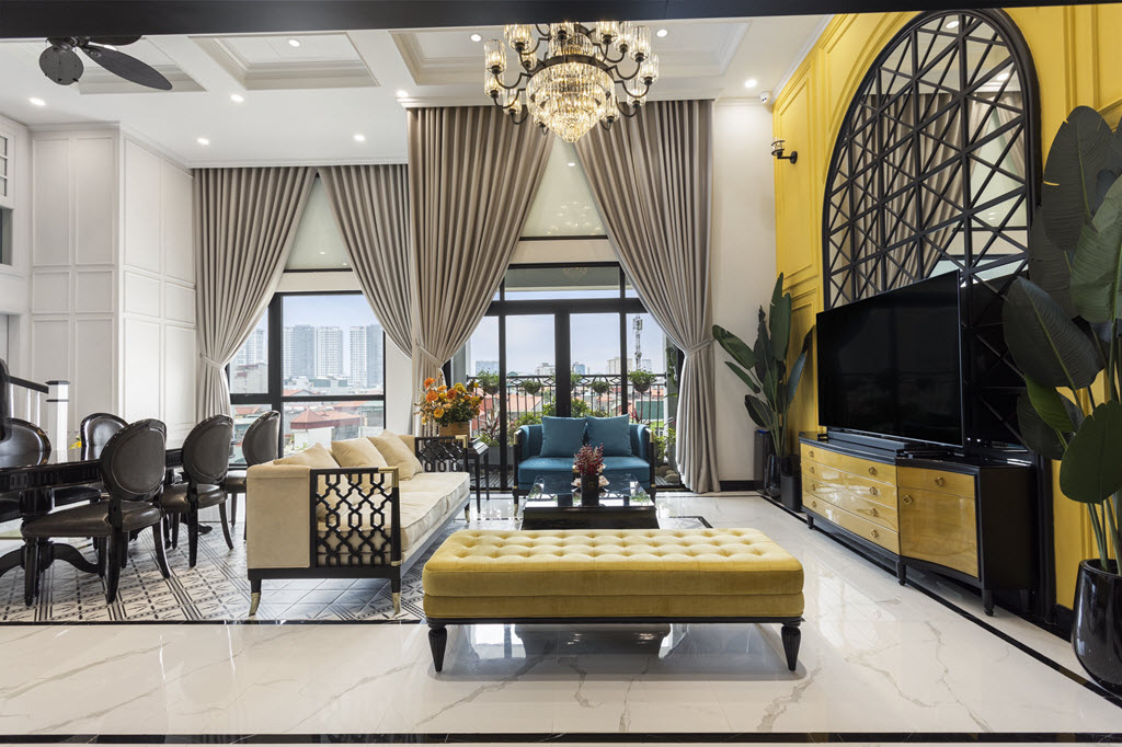 Kinh nghiệm thuê thiết kế, thi công nội thất nhà ở. hình ảnh phòng khách phong cách Đông Dương đẹp sang trọng