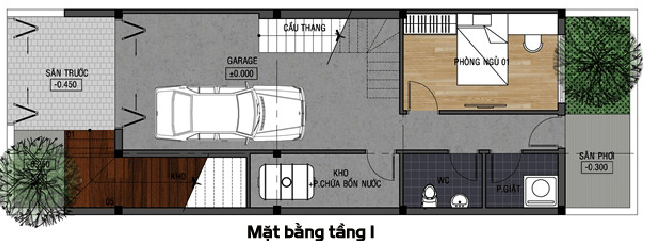 Mặt bằng thiết kế tầng 1 nhà ống