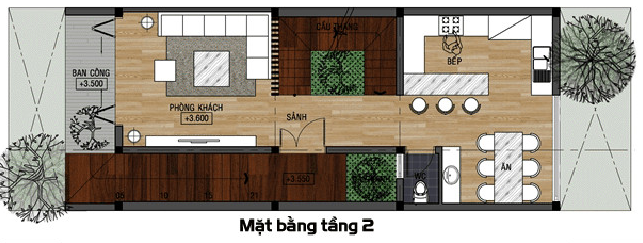 Mặt bằng bố trí nội thất tầng 2 nhà ống
