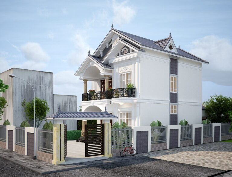 Phối cảnh 3D mẫu biệt thự 2 tầng mái Thái hiện đại.