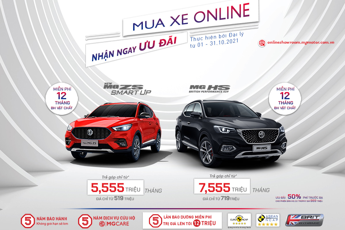 MG Việt Nam tiếp tục ưu đãi dành cho khách mua xe Online trong tháng 10