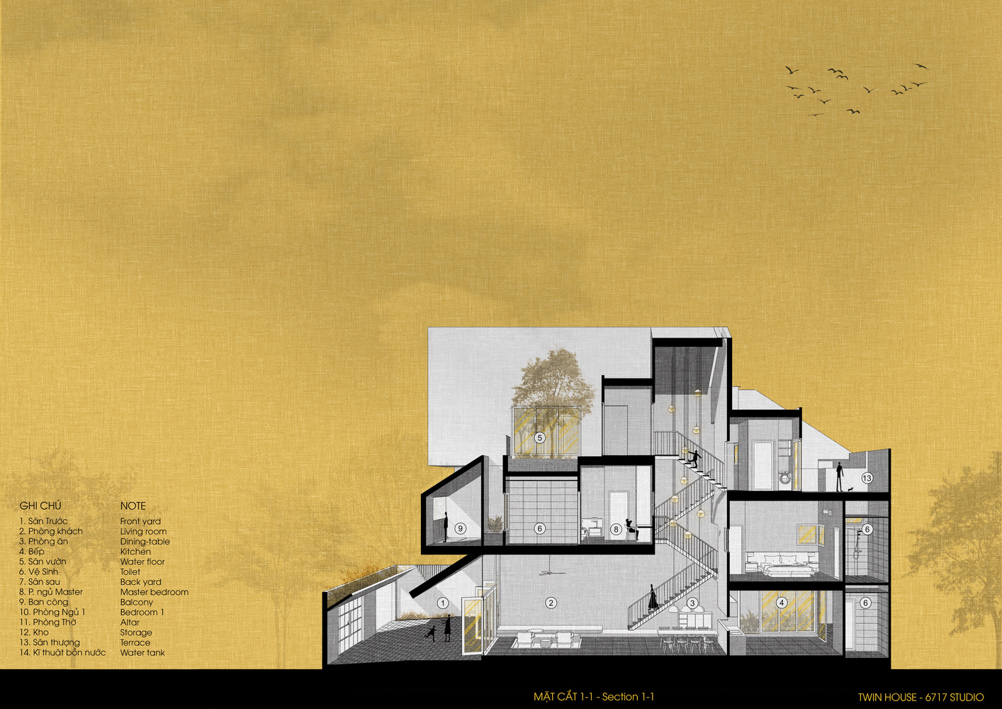 Mặt cắt nhà sinh đôi - góc 1