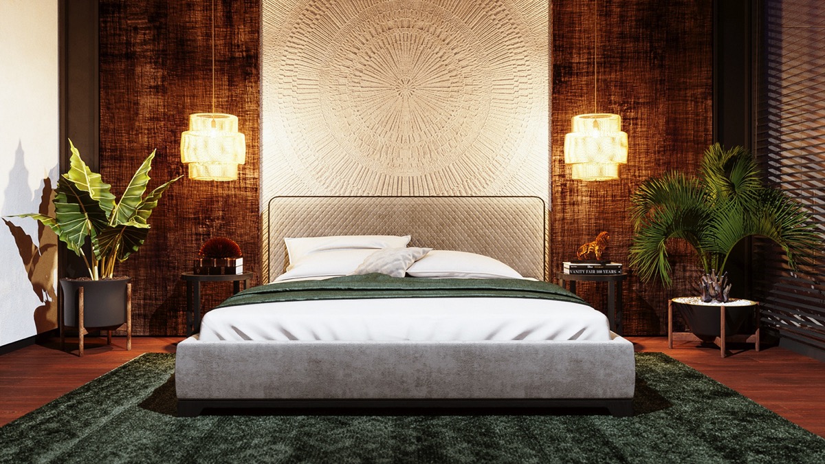 Thiết kế ph&ograve;ng ngủ theo phong c&aacute;ch Bohemian hiện đại, chỉ nh&igrave;n th&ocirc;i cũng đủ thấy ấm &aacute;p, an y&ecirc;n sau một ng&agrave;y bận rộn với c&ocirc;ng việc.