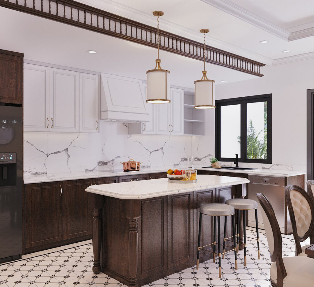 Với khung cửa sổ k&iacute;nh trong suốt, ph&ograve;ng bếp tận dụng được &aacute;nh s&aacute;ng tự nhi&ecirc;n v&agrave; đối lưu kh&ocirc;ng kh&iacute; tốt, gi&uacute;p căn ph&ograve;ng lu&ocirc;n th&ocirc;ng tho&aacute;ng.