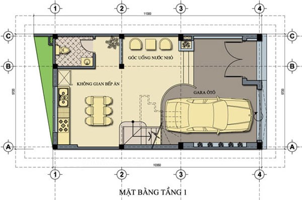 Mặt bằng thiết kế tầng 1 nh&agrave; ống