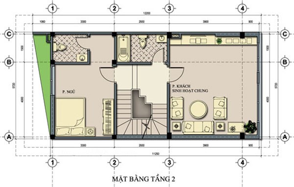Mặt bằng bố tr&iacute; nội thất tầng 2 nh&agrave; ống