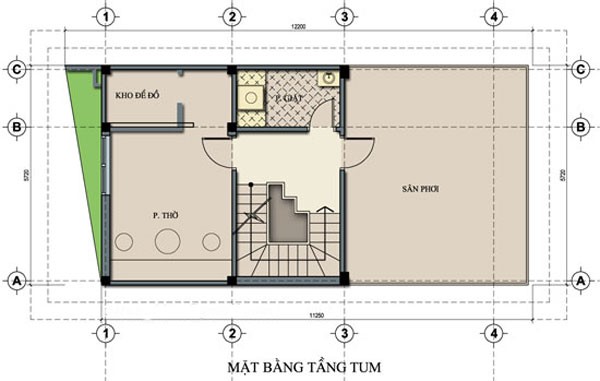 Mặt bằng tầng tum nh&agrave; ống hiện đại