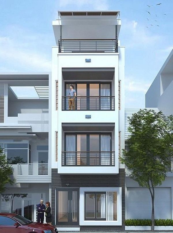 Phối cảnh mẫu nh&agrave; ống 3 tầng 1 tum phong c&aacute;ch hiện đại