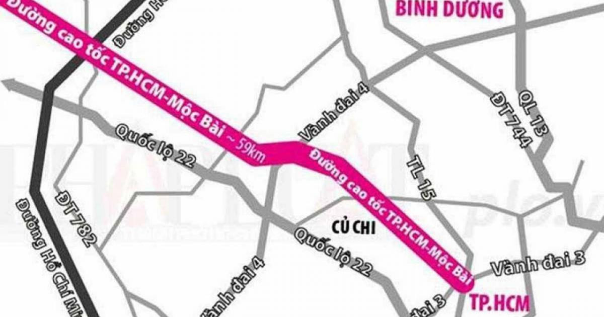 Sơ đồ tuyến cao tốc Mộc B&agrave;i - TP.HCM