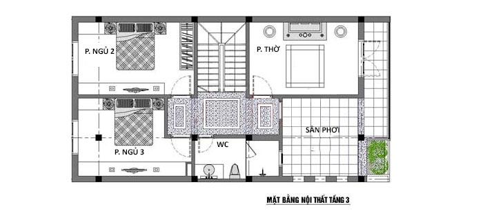 Mặt bằng bố trí nội thất tầng 3 nhà ống